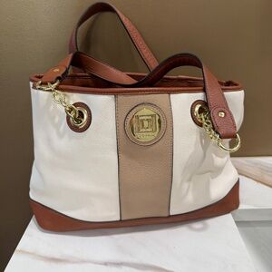 Liz Claiborne two tone tote with gold accent, double handle